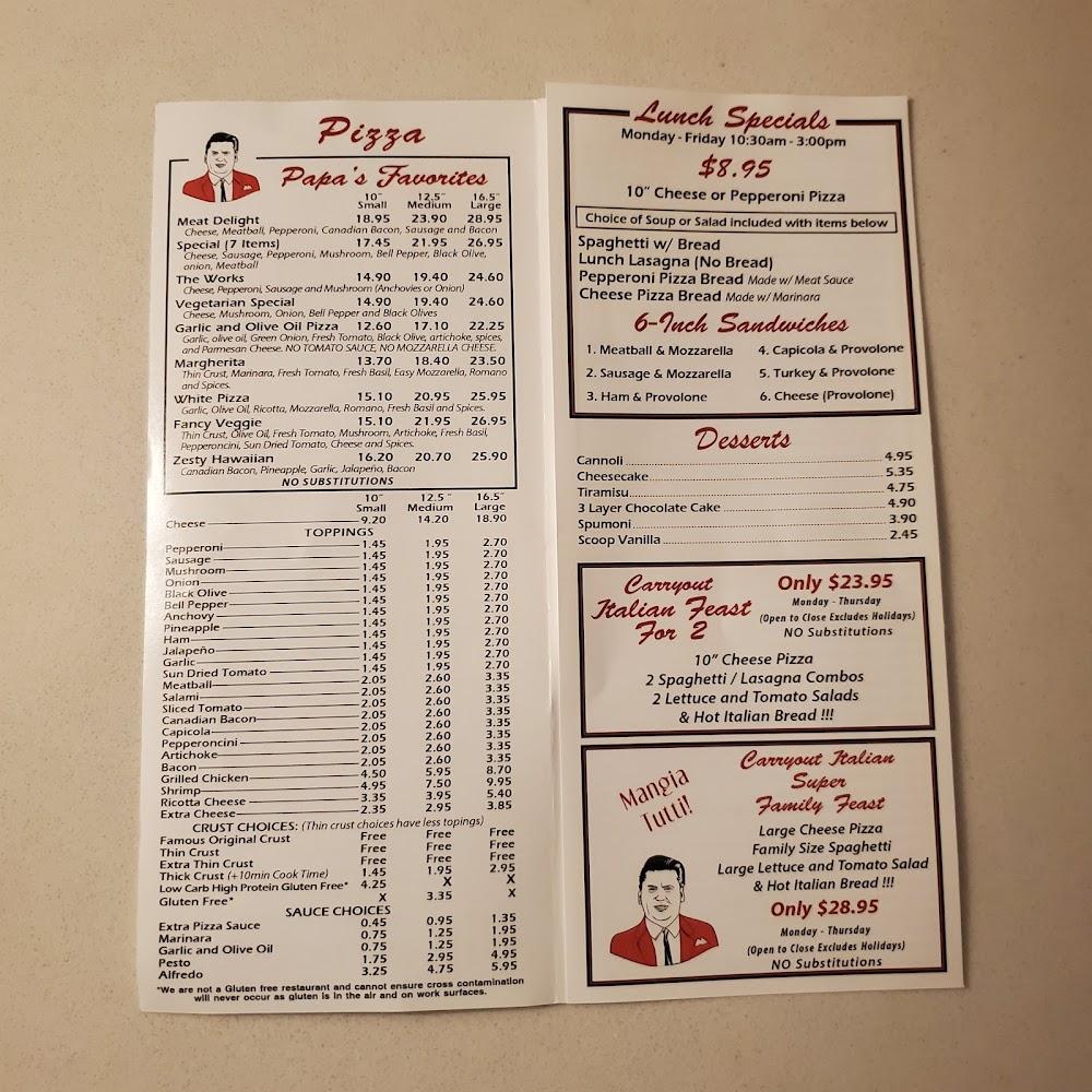 Papa's Pizza Grotto Menu image 1
