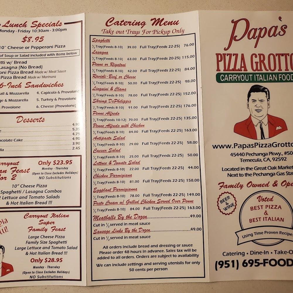 Papa's Pizza Grotto Menu image 3